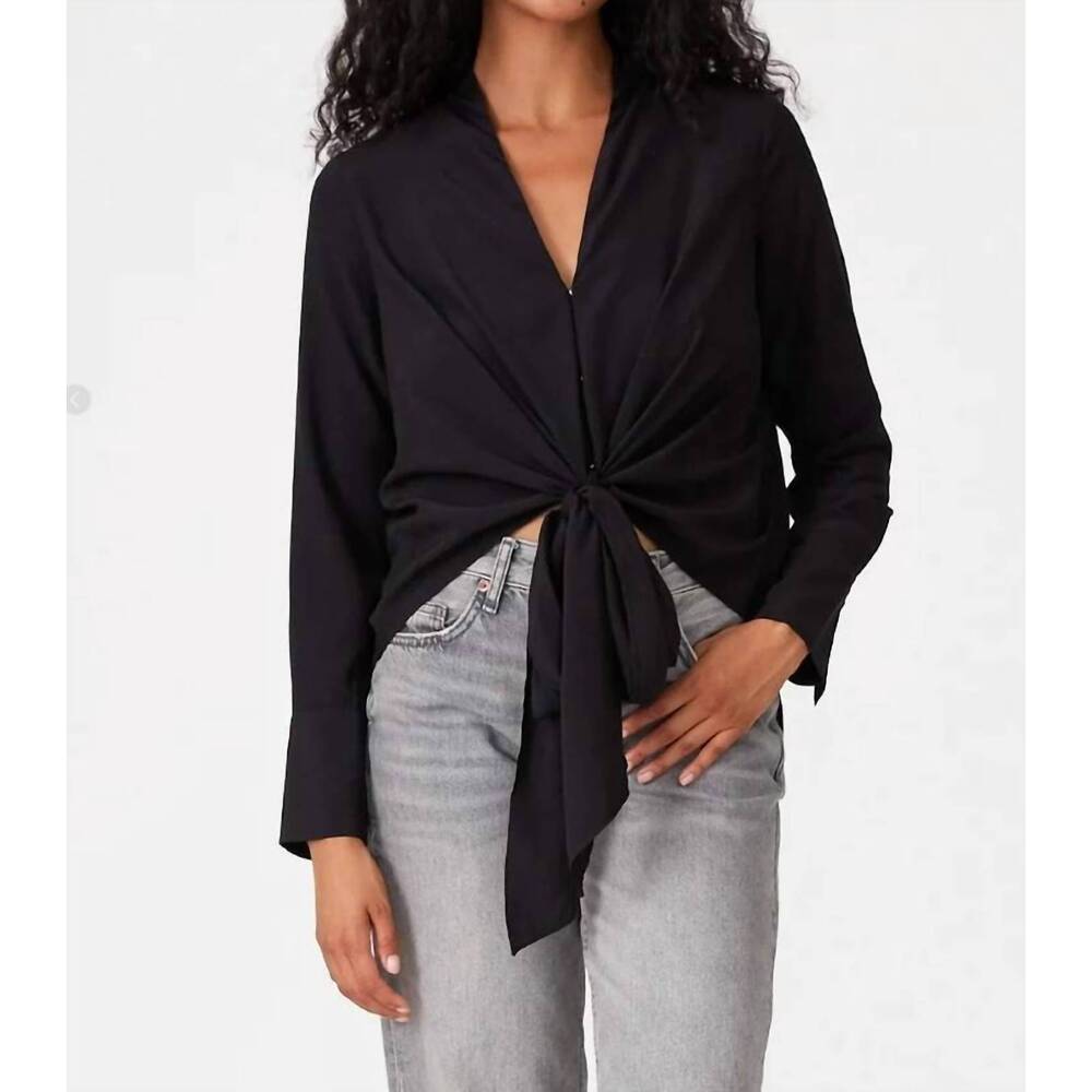 NEW LOVESTITCH long sleeve v-neck high low tie front blouse in black